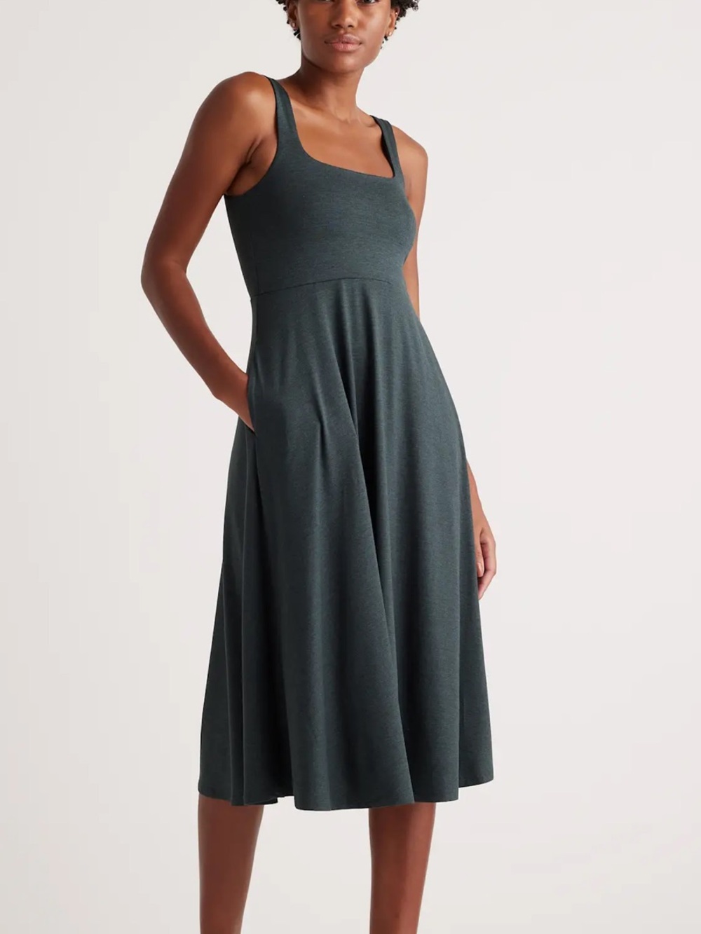 Quince Dark Teal Square-Neck Midi Dress